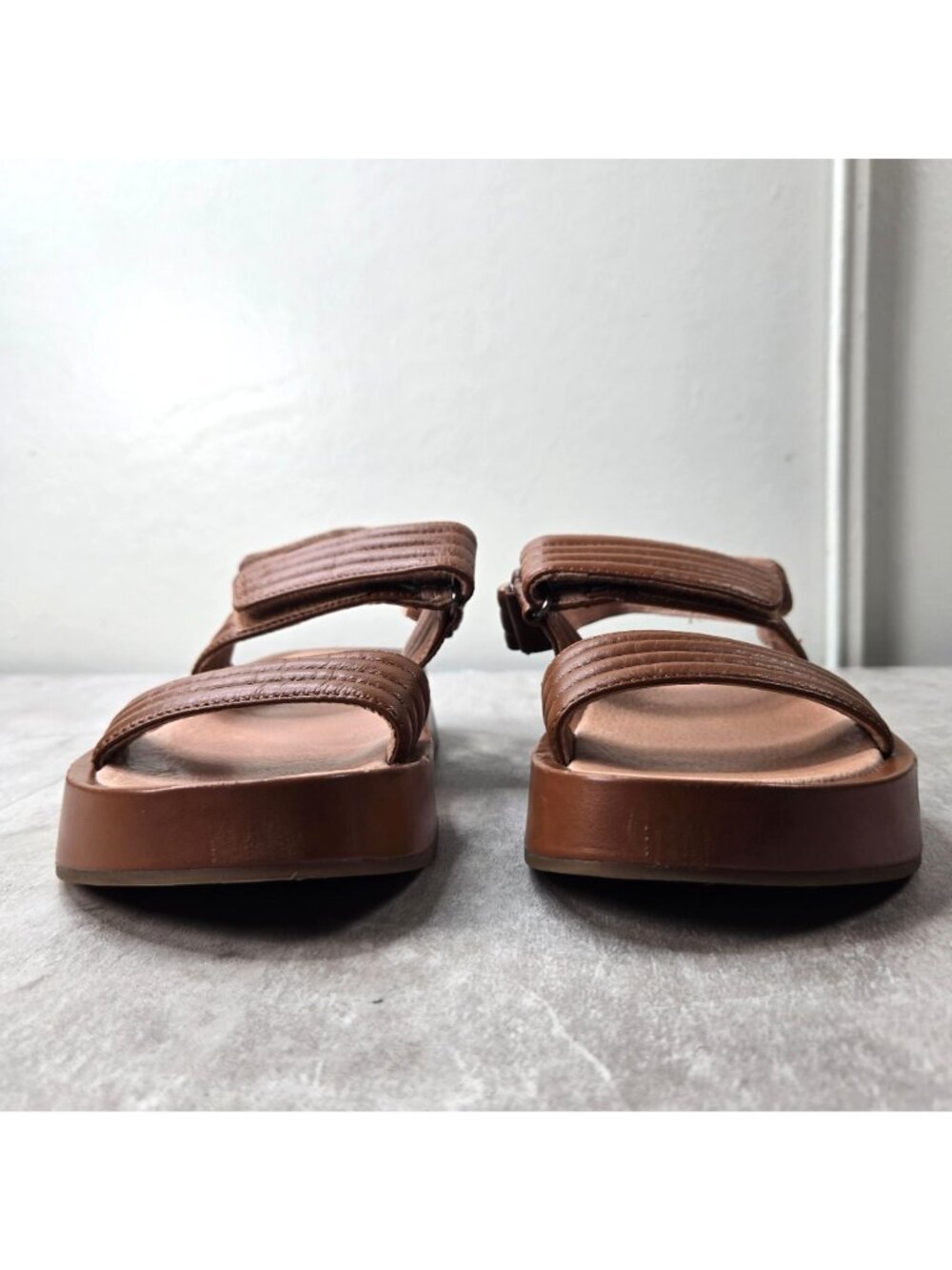 Madewell Platform Sandals 6 Brown Quilted Leather Minimalist Bohemian Fisherman - Picture 4 of 12